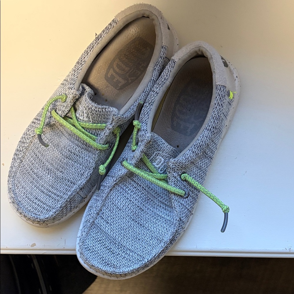Hey Dude Kids Sneakers in Gray with Neon Green Laces